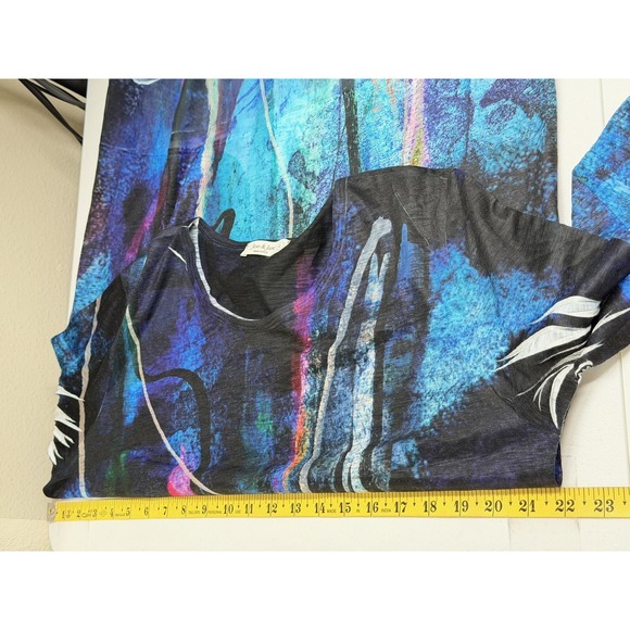 Jess & Jane Top Womens Large Blue Abstract Tunic Sheer Boho Art Stretch Colorful - Picture 9 of 10